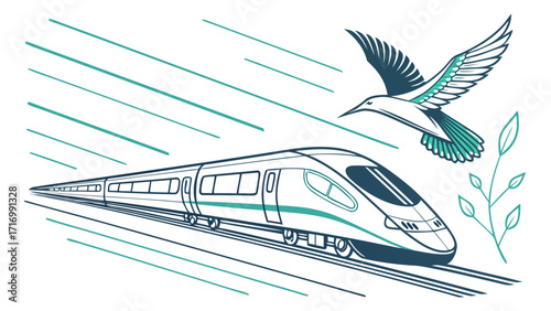 High speed train and a bird in flight.