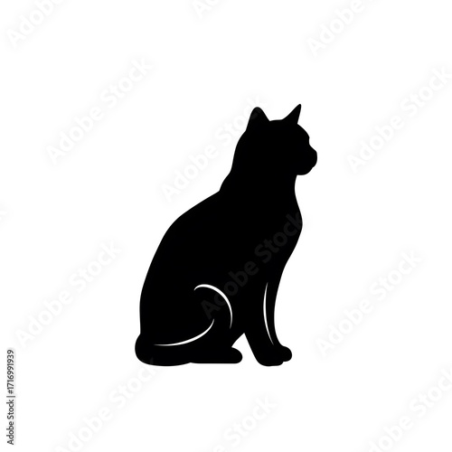 Black cat silhouette on white background sitting cartoon vector