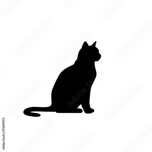 Black cat silhouette on white background sitting cartoon vector