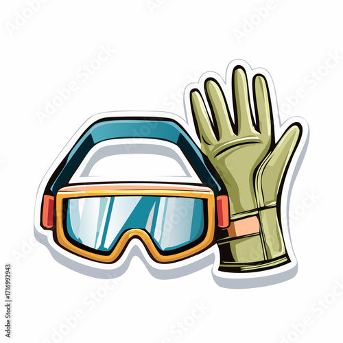 Vivid vector illustration of essential personal protective equipment, featuring robust safety goggles and a durable work glove, indispensable for work and project safety
