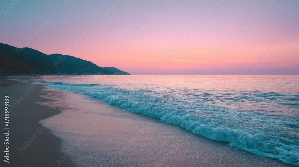 Fototapeta premium serene sunset beach with soft light and a calming composition