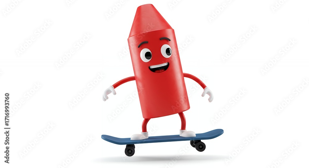 Fototapeta premium Cartoon crayon skateboarding