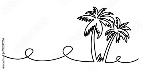 Palm tree continuous single line drawing. 