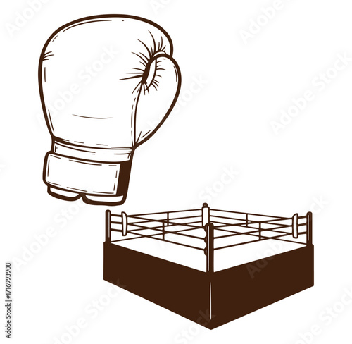 Boxing glove and boxing ring isolated illustration suitable for sports fitness and fighting concepts