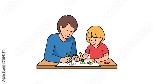 Dad and child enjoy drawing colorful circles together illustration depicting quality time drawing together family togetherness and bonding through