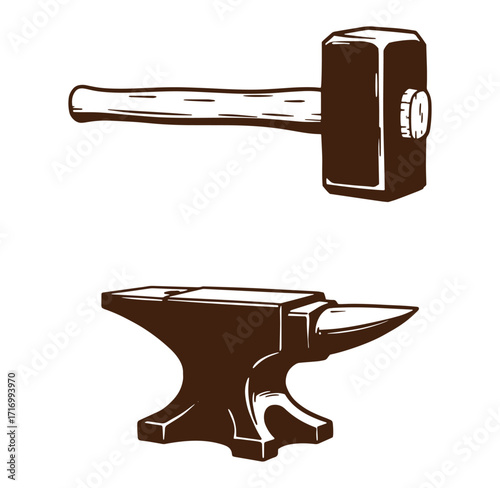 Classic hammer and anvil illustration depicting blacksmithing tools and traditional craftsmanship