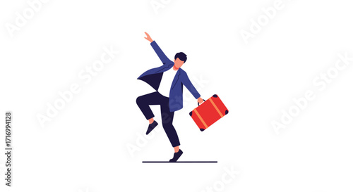 Jubilant traveler celebrating with suitcase, capturing the joy of successful business ventures and exciting new journey