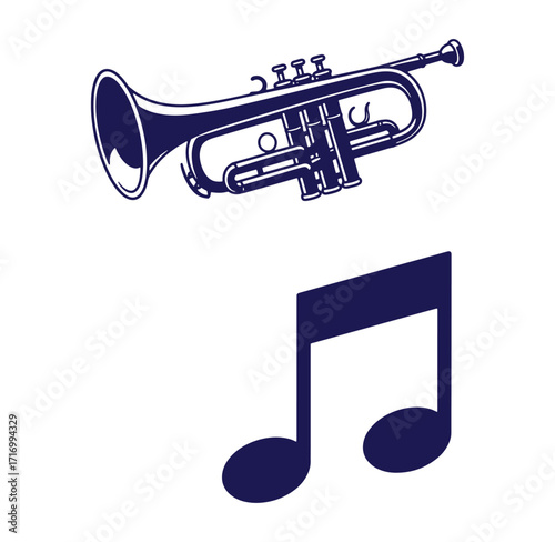 Elegant trumpet and musical note illustration representing music and melodic sound design