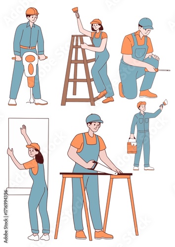 construction workers on a ladder