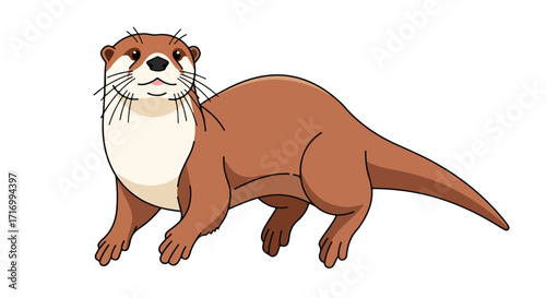 Cartoonish Otter Illustration on White Background displaying its playful nature and aquatic adaptation for educational or decorative purposes