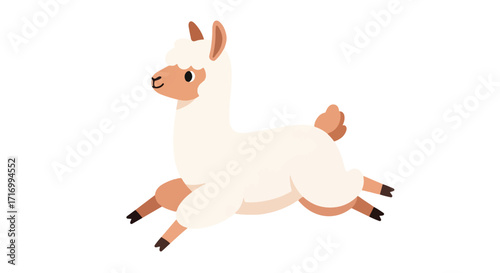 Animated llama illustration capturing playful movement and cheerful disposition isolated on a clean white canvas