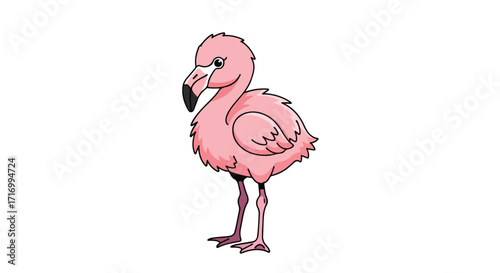 Stylized flamingo illustration standing tall with pink feathers and delicate features a whimsical and charming animal depiction for creative projects