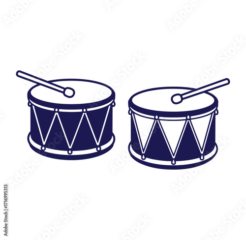 Simple illustration of two drums with drumsticks in a flat minimalist style