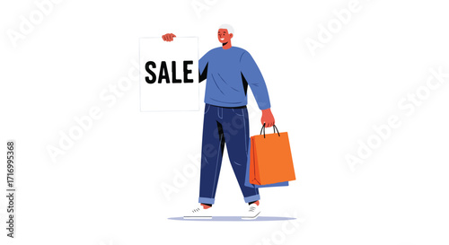 Enthusiastic Shopper Announces Retail Sale with Bags, a Vibrant Illustration for Marketing and Promotions about consumerism