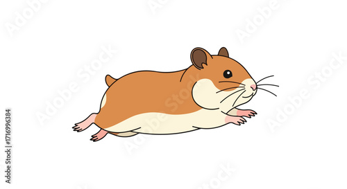 Adorable hamster cartoon illustration depicting the quick movement of a golden hamster character on a white background for digital design projects