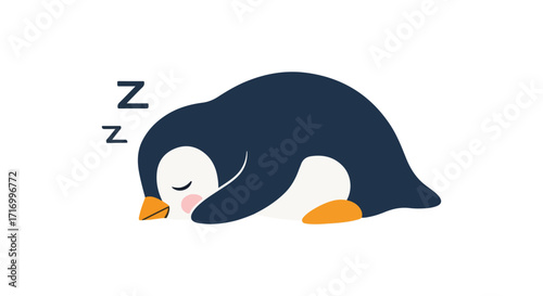 Charming slumber illustration featuring a sweetly sleeping penguin character isolated on a clean white backdrop ideal for children's books or