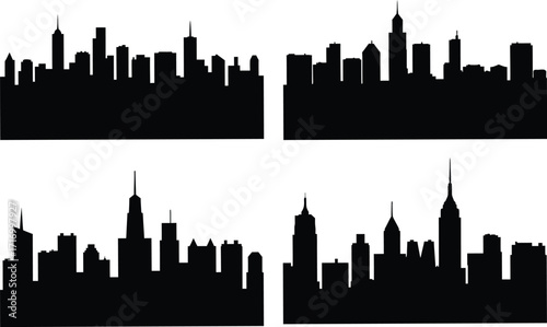 city silhouette set on transparent background. city skylines collection of urban cityscapes on white background. Vector illustration