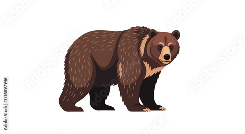 Illustration of a Majestic Grizzly Bear Standing Tall on a White Background Vector Design 150 characters