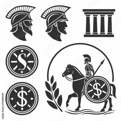 Ancient Warrior On Horseback With Roman Military Icons