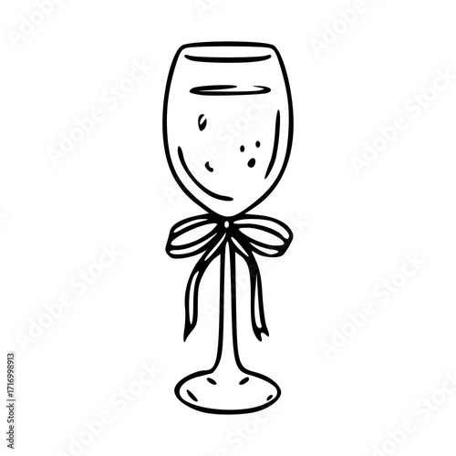 wine glass with a bow ribbon