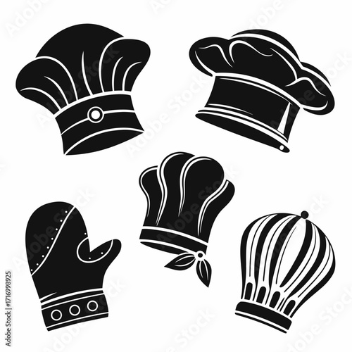 Assorted Chef Hats And Oven Mittens Icons toque blanche