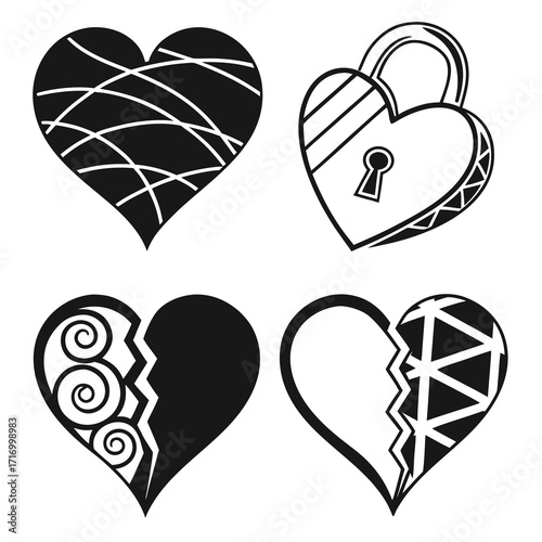 Assorted Heart Designs and Broken Hearts love lock