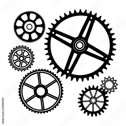 Assortment of Black Gears on White Background cogwheels