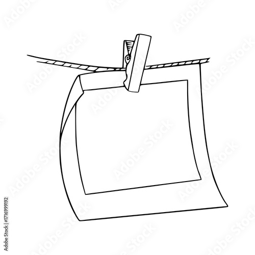 simple sketch of hanging polaroid on a rope