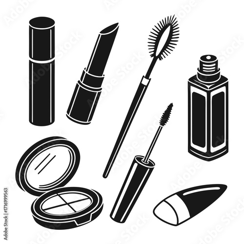 Black And White Makeup Icons With Mascara And Lipstick