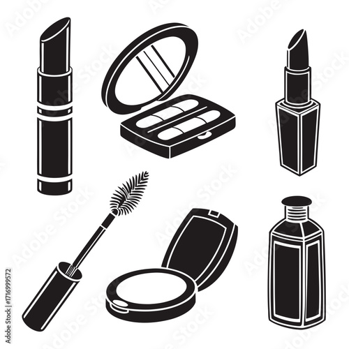 Black And White Makeup Icons With Mascara And Lipstick