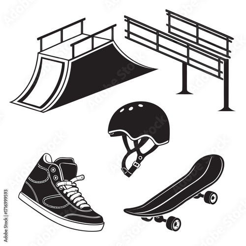 Black And White Skateboarding Equipment And Ramps skateboarder