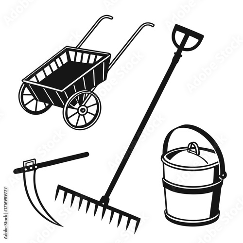 Black Silhouette Collection of Garden and Farm Tools