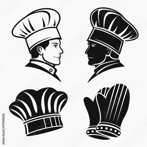 Chef Hat And Mittens Silhouette Icons toque blanche