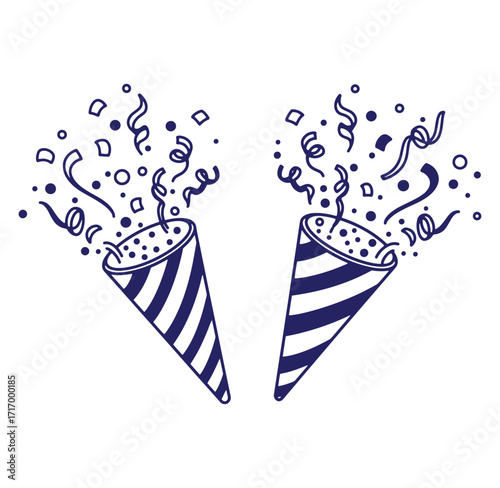 Festive illustration of two exploding party crackers with confetti and streamers