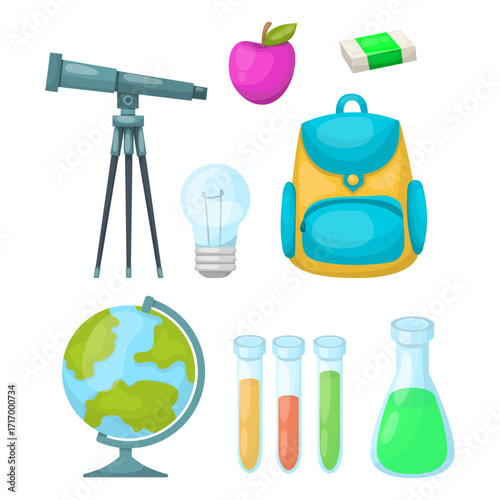 Educational Back to School Supplies with Globe, Telescope, and Science Experiments