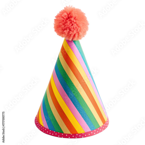 Colorful party hat with pom isolated cutout, isolated