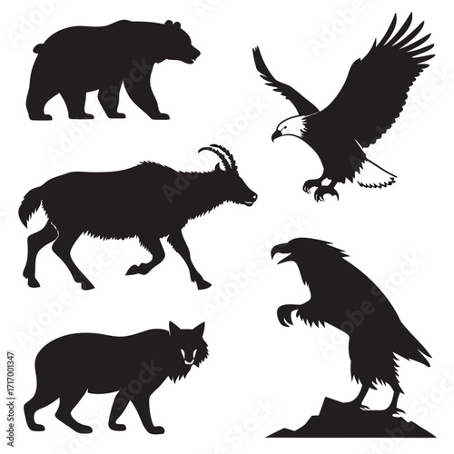 Diverse Wildlife Animal Silhouettes on White Background
