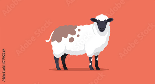 Stylized sheep illustration with a minimalist design against a vibrant coral backdrop demonstrating artistic creativity