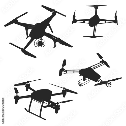 Drone Silhouettes With Camera And Battery quadcopter