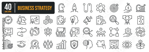 Set of collection thin line icons related Business Strategy, Planning, Project. The icon can be used for website, infographic, user interface, app, banner, logo, brochure etc transparent background