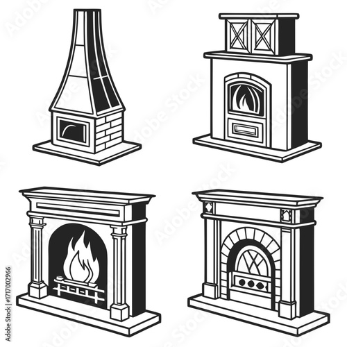 Four Diverse Fireplace Designs with Flames hearth chimney