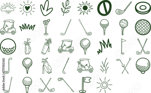 Fun golf doodles element set for creative projects and stylish golf themed designs