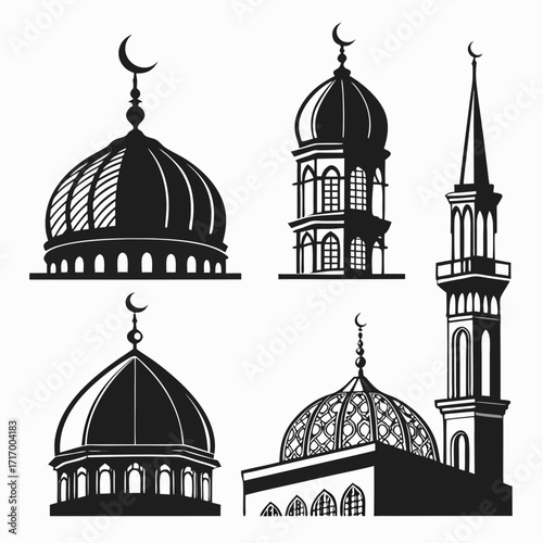 Islamic Mosque Domes and Minaret Silhouettes Collection