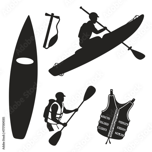 Kayaking Paddleboarding Silhouettes with Water Gear Keywords: silhouette, kayaking