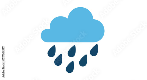 Stylized weather icon featuring a blue cloud with raindrops indicating precipitation and representing rainfall and meteorology predictions