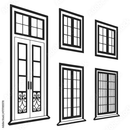 Ornate Double Doors and Various Architectural Windows