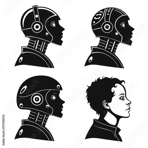 Robot and Human Head Profiles in Silhouette android