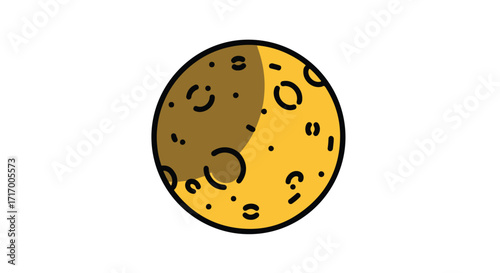 Hand-drawn cartoon of a lunar object with shaded regions and craters over a white background isolated illustration