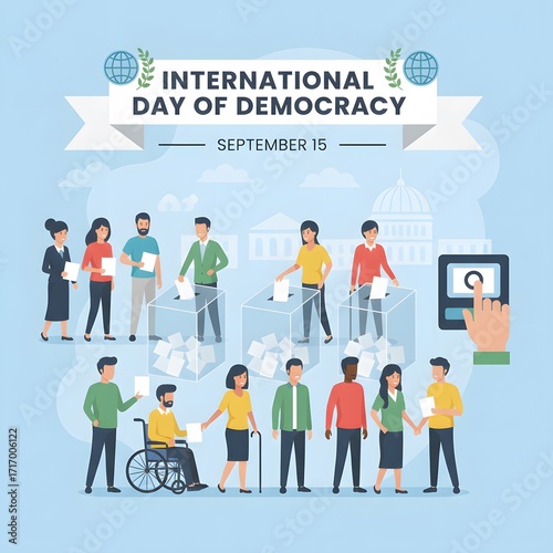 International Day of Democracy Illustration of diverse people voting