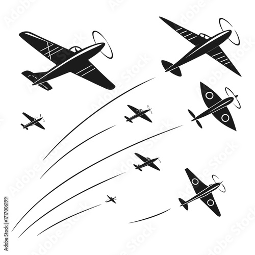 Silhouette Fighter Planes and Motion Trails airplane